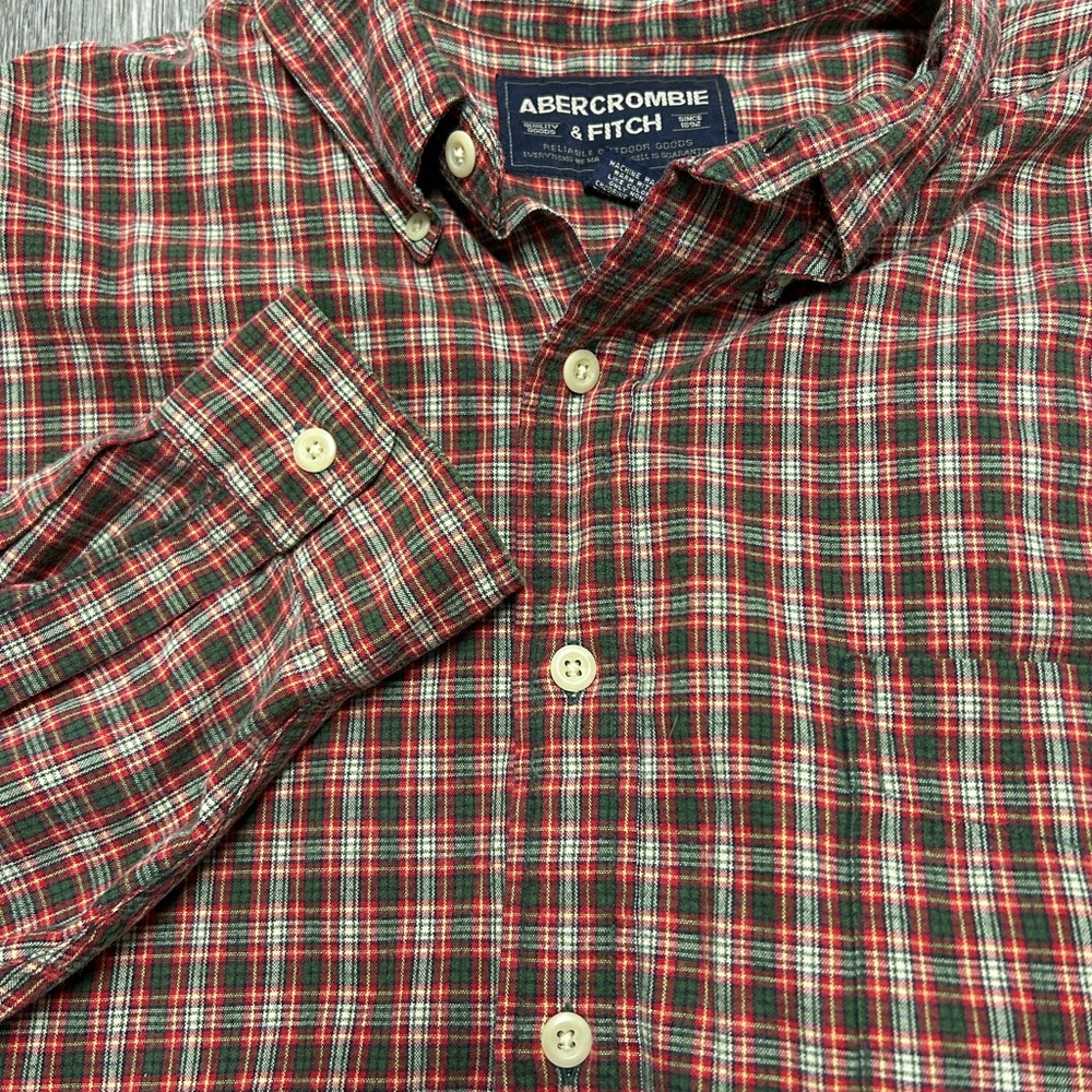 Abercrombie & Fitch Green and Red Plaid Shirt